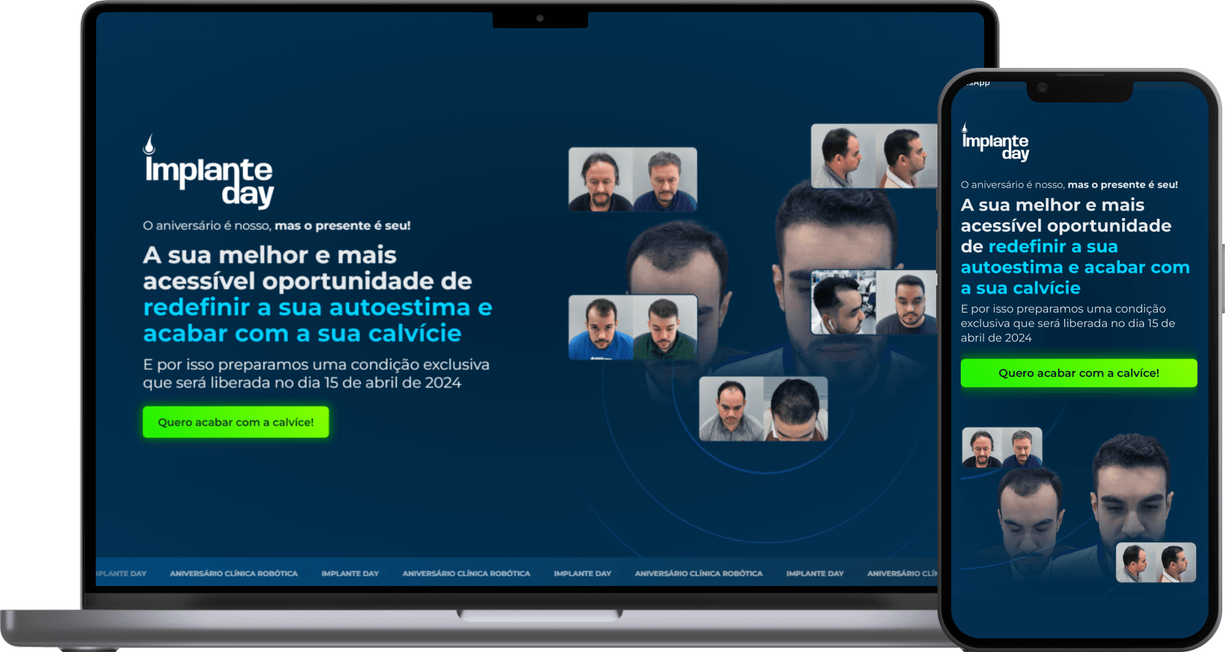 mockup Landing Page Implante Day Clinica Robotica Capilar